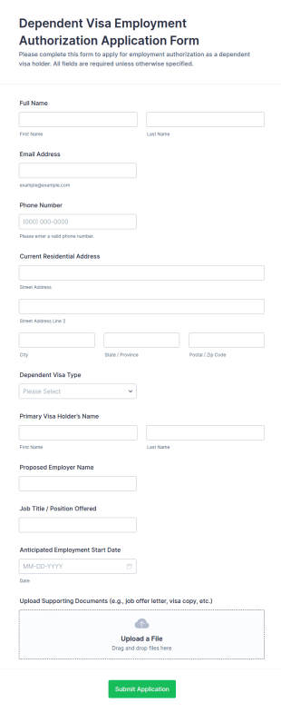 Dependent Visa Employment Authorization Form Template