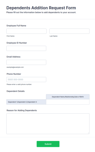 Dependents Addition Request Form Template