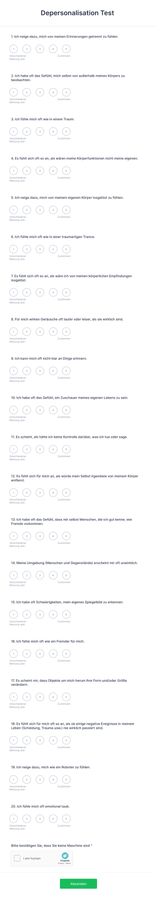 Depersonalisation Test Form Template