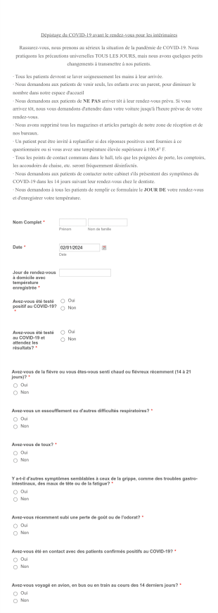Dépistage Du COVID 19 Avant Le Rendez Vous Pour Les Intérimaires Form Template