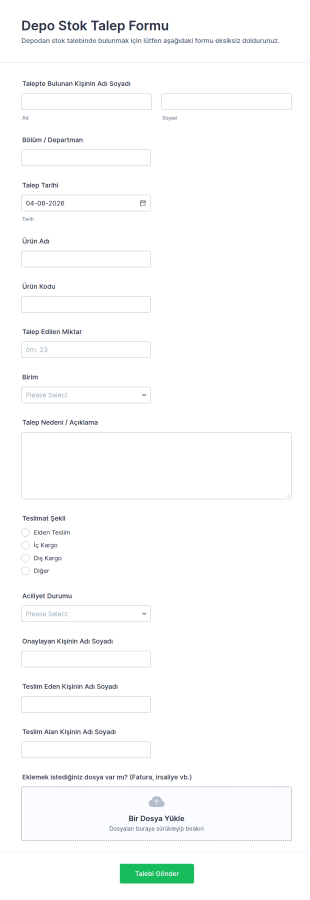 Depo Malzeme Talep Form Şablonu