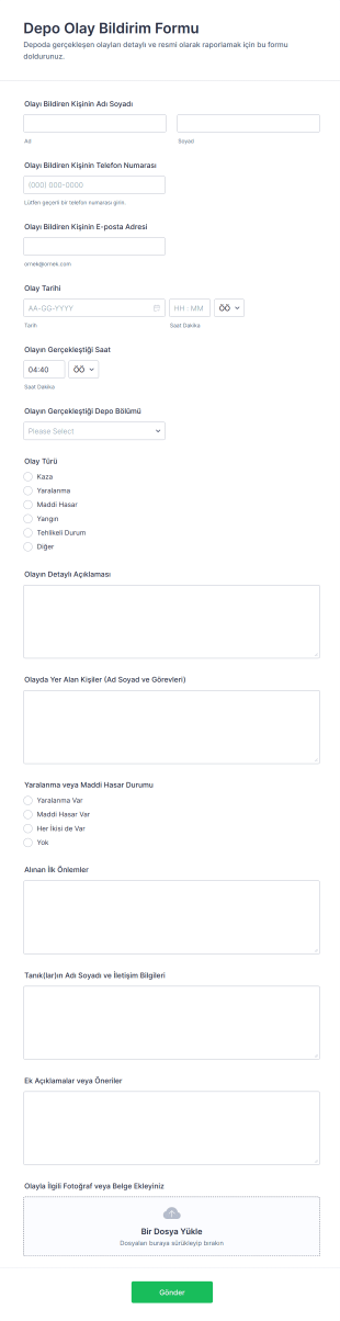 Depo Olay Bildirim Form Şablonu