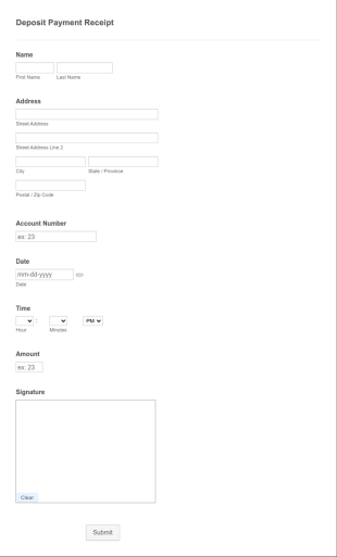 Deposit Payment Receipt Form Template