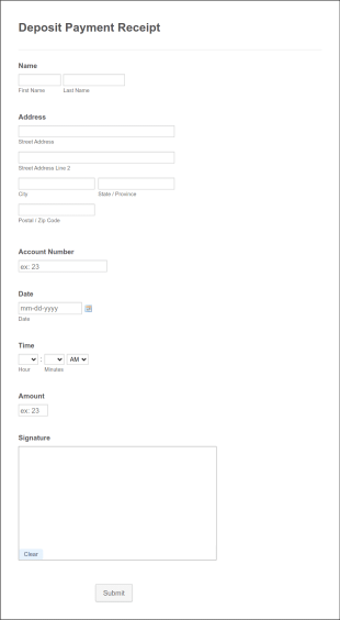 Deposit Payment Receipt Form Template