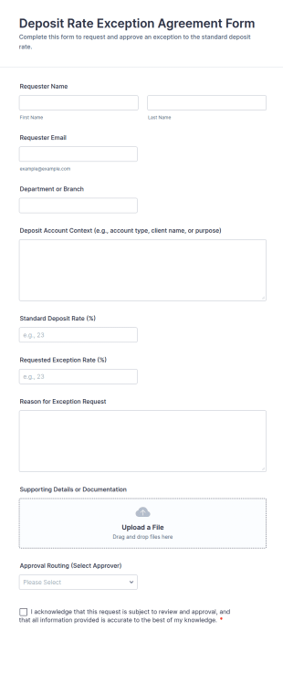 Deposit Rate Exception Agreement Form Template