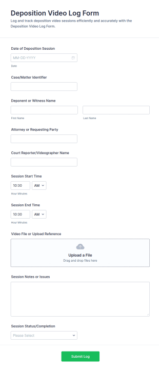 Deposition Video Log Form Template