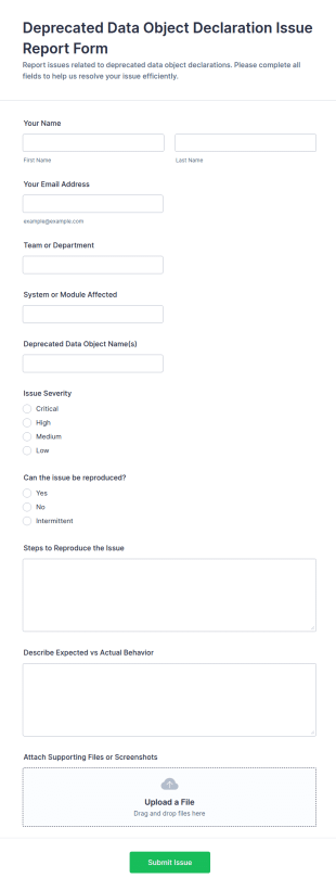 Deprecated Data Object Declaration Issue Report Form Template