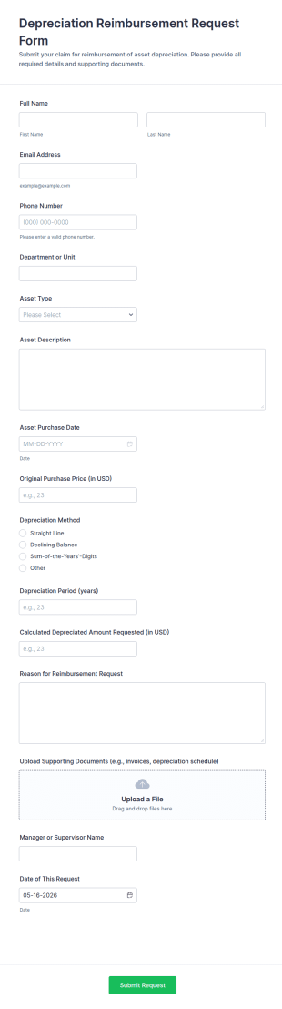 Depreciation Reimbursement Request Form Template