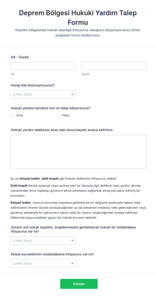 Deprem Bölgesi Hukuki Yardım Talep Form Şablonu