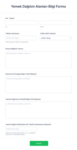 Deprem Bölgesi Yemek Dağıtım Alanları Bilgi Form Template
