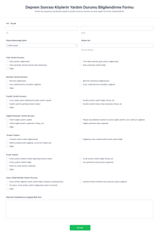 Deprem Sonrası Köylerin Yardım Durumu Bilgilendirme Form Template