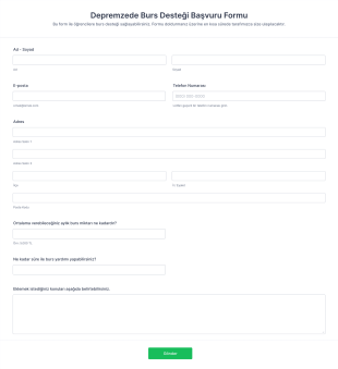 Depremzede Burs Desteği Başvuru Form Template