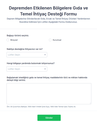 Depremden Etkilenen Bölgelere Gıda Ve Temel İhtiyaç Desteği Form Şablonu