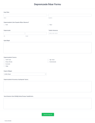 Depremzede İhbar Form Template