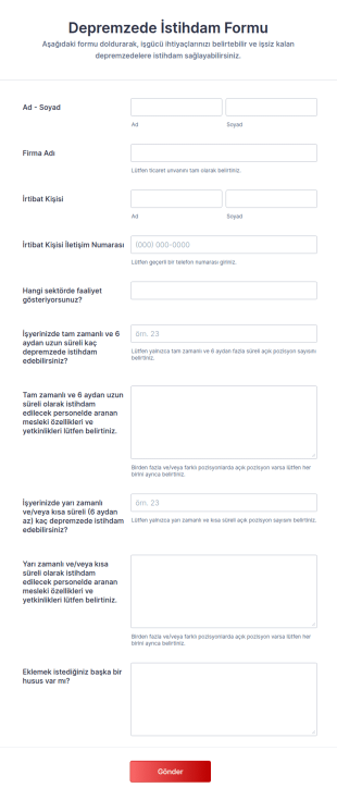 Depremzede İstihdam Form Şablonu