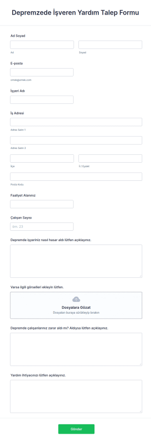 Depremzede İşveren Yardım Talep Form Şablonu