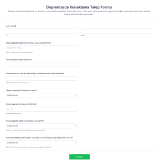 Depremzede Konaklama Talep Formu Örneği Form Template