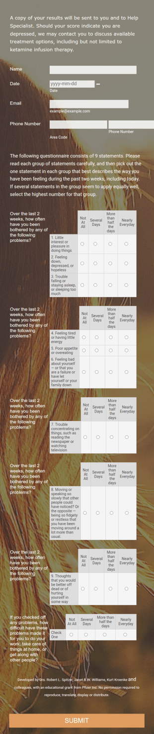 Depression Assessment (PHQ 9) Form Template