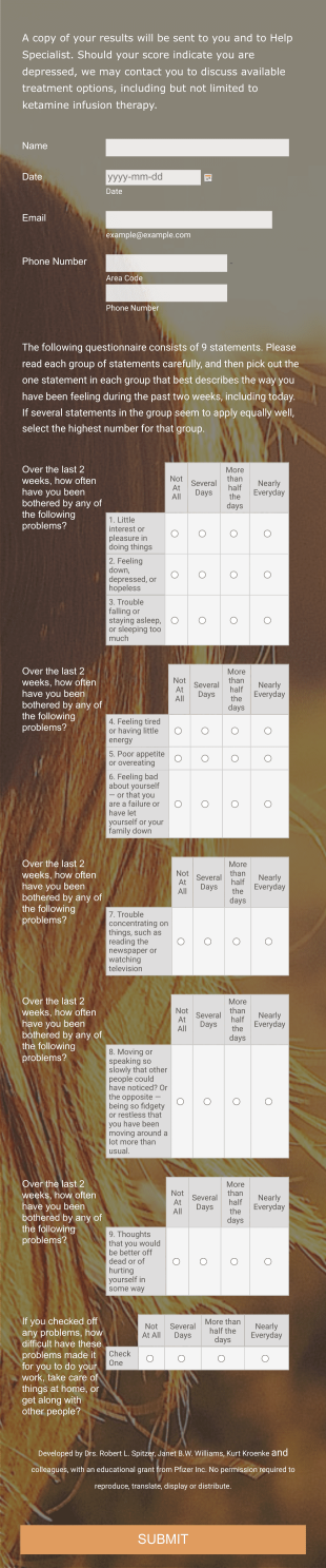 Depression Assessment (PHQ 9) Form Template