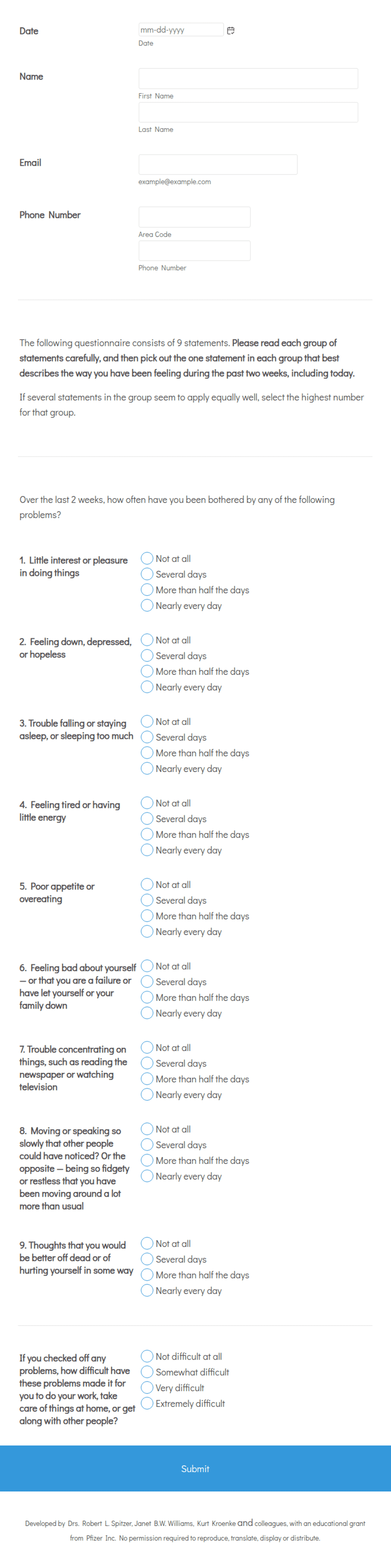 Depression Pdf Form Depression Assessment Form Template | Jotform
