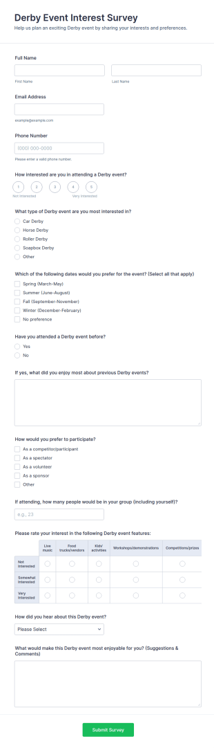 Derby Event Interest Survey Form Template
