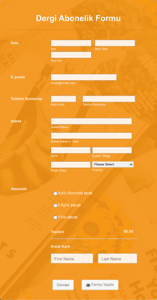 Dergi Abonelik Form Template