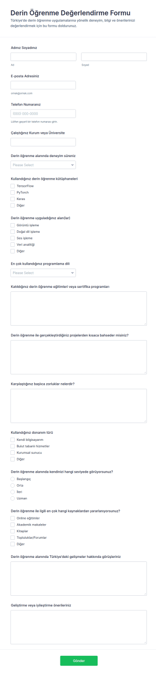Derin Öğrenme Değerlendirme Form Şablonu