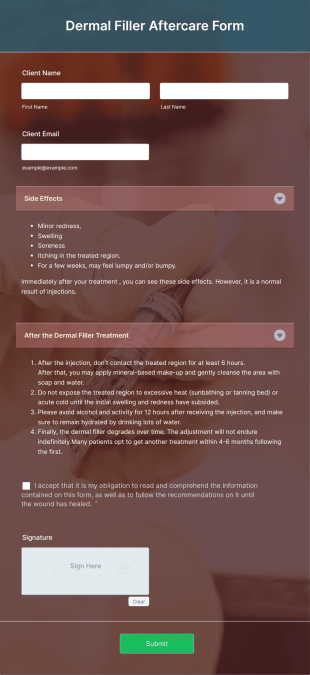 Dermal Filler Aftercare Form Template