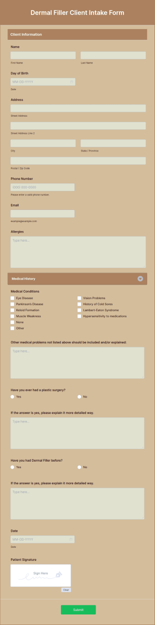 Dermal Filler Client Intake Form Template