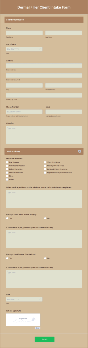 Dermal Filler Client Intake Form Template