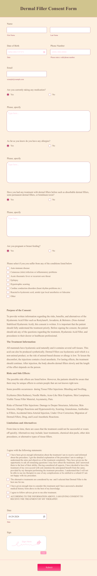 Dermal Filler Consent Form Template