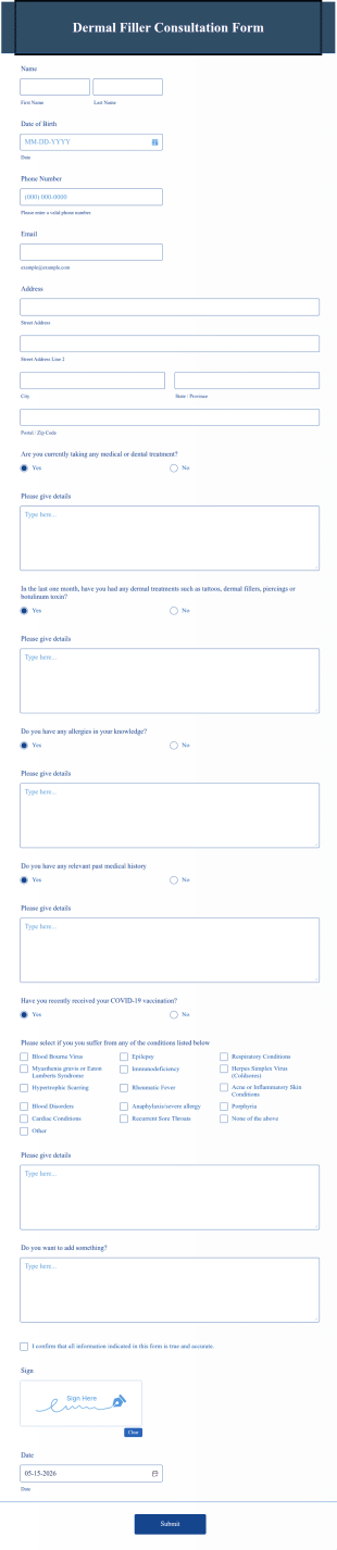 Dermal Filler Consultation Form Template