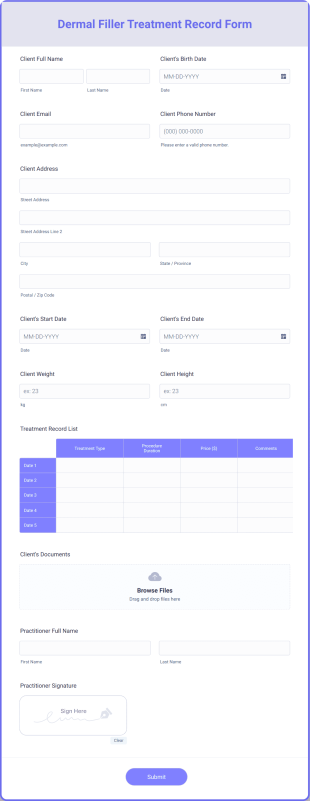 Dermal Filler Treatment Record Form Template