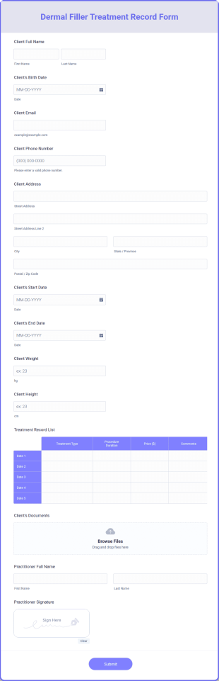 Dermal Filler Treatment Record Form Template