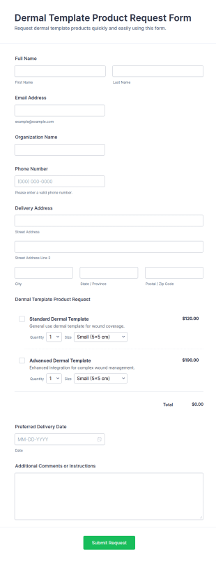 Dermal Template Product Request Form