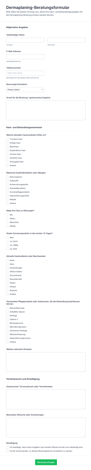 Dermaplaning Beratungsformular