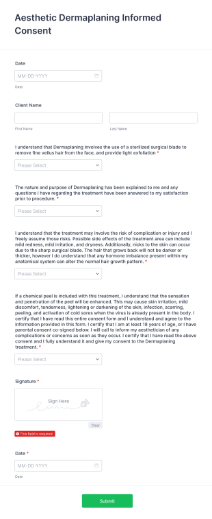 Dermaplaning Consent Form Template