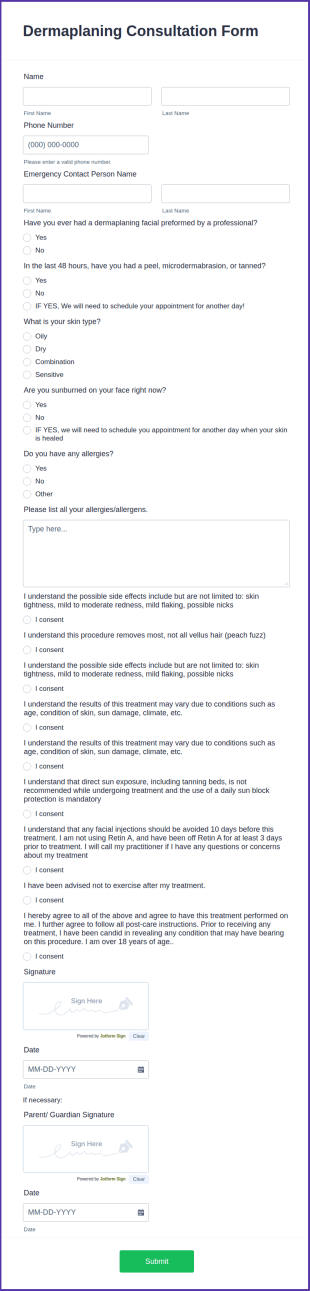 Dermaplaning Consultation Form Template
