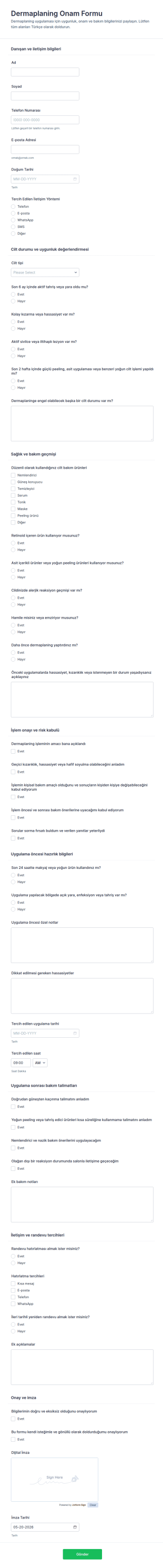 Dermaplaning Rızası Form Şablonu