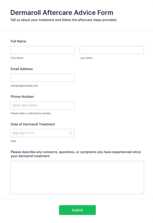 Dermaroll Aftercare Advice Form Template