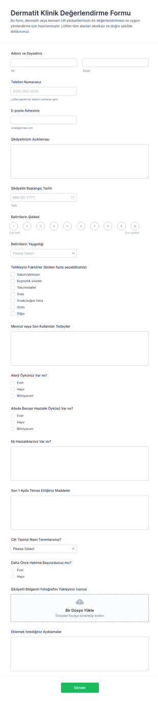 Dermatit Klinik Değerlendirme Form Şablonu