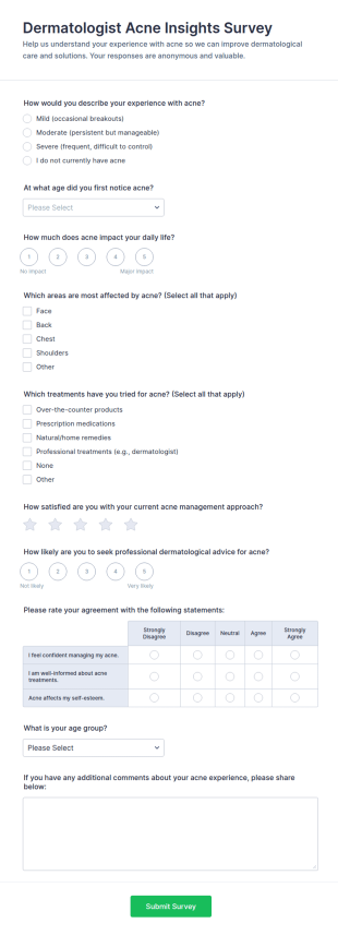 Dermatologist Acne Insights Survey Form Template