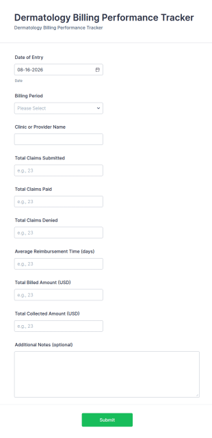 Dermatology Billing Performance Tracker Form Template