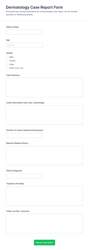 Dermatology Case Report Form Template