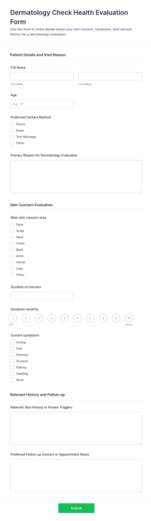 Dermatology Check Health Evaluation Form Template
