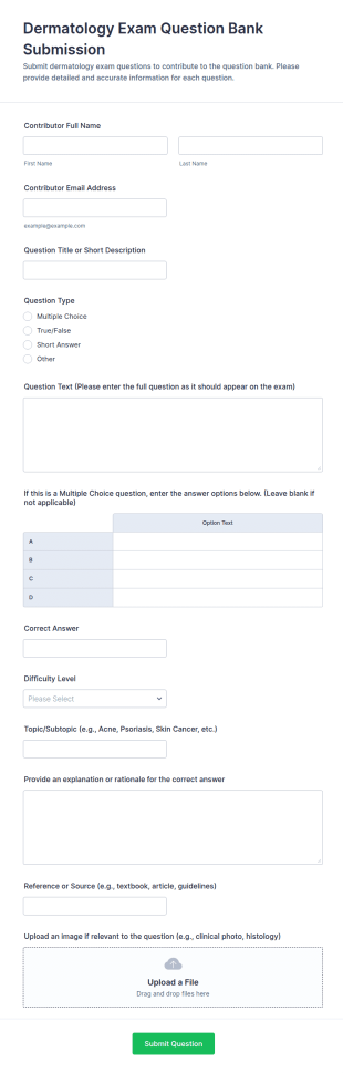 Dermatology Exam Question Bank Submission Form Template