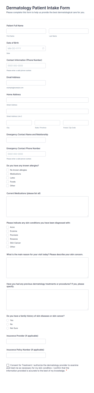 Dermatology Patient Intake Form Template