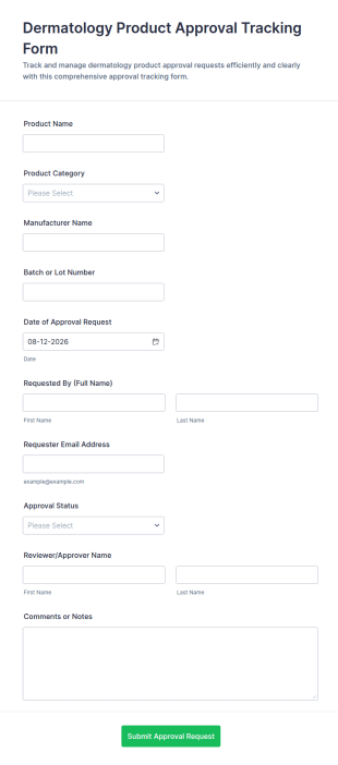 Dermatology Product Approval Tracking Form Template