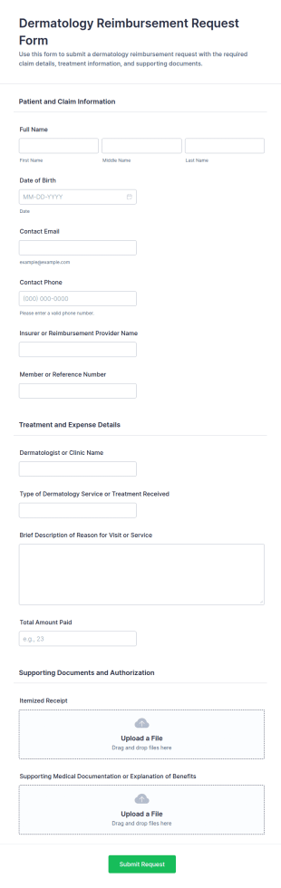 Dermatology Reimbursement Request Form Template