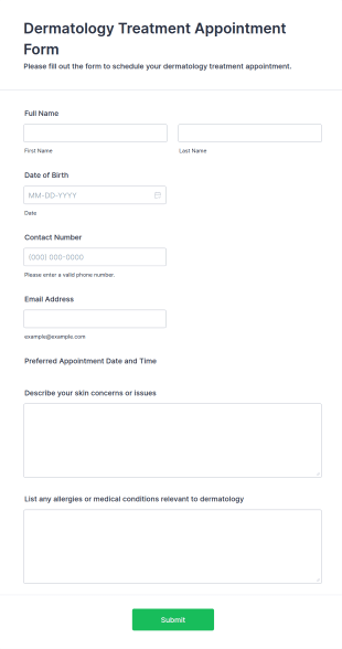 Dermatology Treatment Appointment Form Template